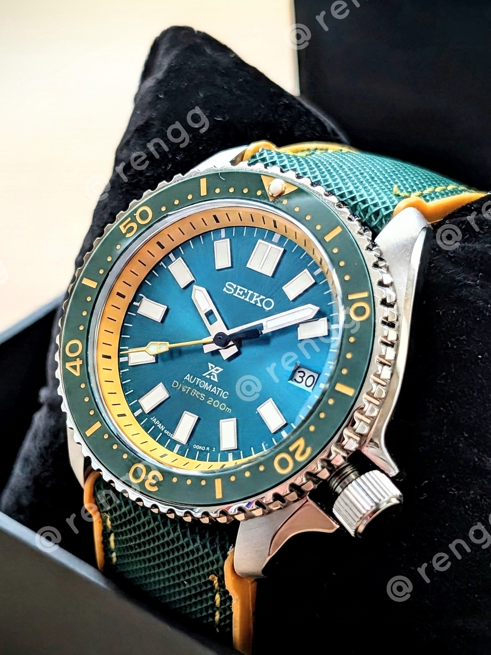 42mm Seiko Prospex Automatic Diver's Mod Watch Yellow Green Sapphire 24jewels